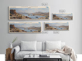 Choke Canyon Reservoir Framed Canvas Print, Panoramic Lake House Decor, Wide Wall Art, Travel Poster, Modern Lake Painting, Nature Art