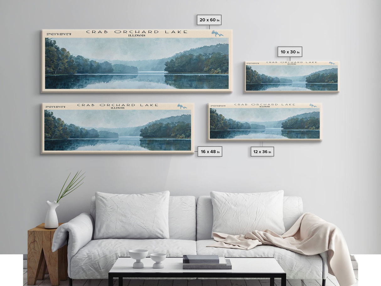 Cormorant Lake Framed Canvas Print, Lake House Decor, Panoramic Wide Art, Travel Poster, Rustic Lake Painting, Home Decor