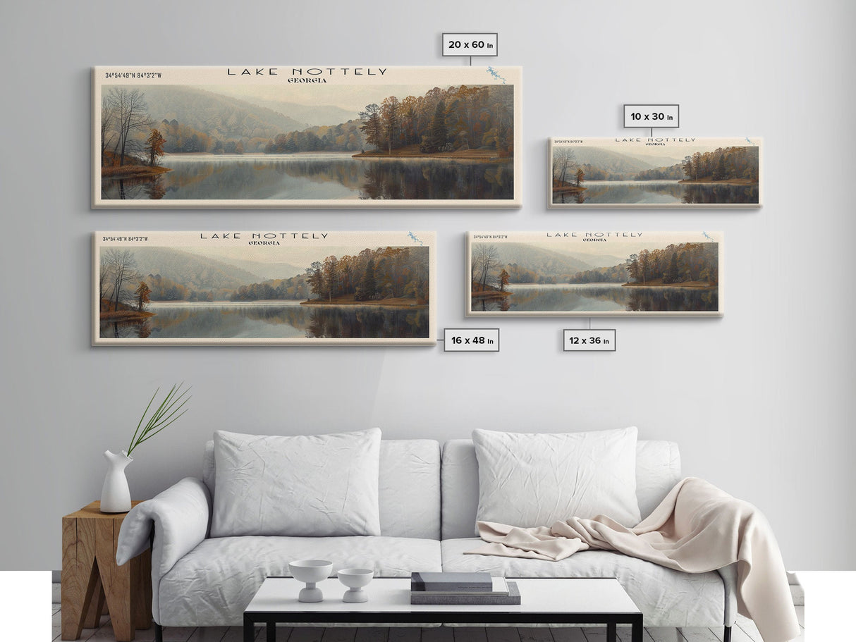 Lake Nottely Georgia Framed Canvas Print, Lake House Decor, Panoramic Wall Art, Travel Poster, Beautiful Landscape Painting, Rustic Art