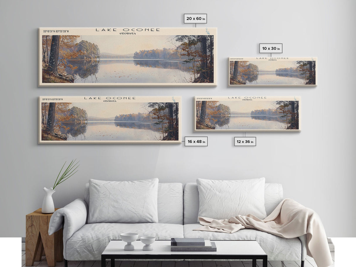 Lake Oconee Georgia Framed Canvas Print, Lake House Decor, Panoramic Wall Art, Travel Poster, Serene Landscape Painting, Living Room Decor