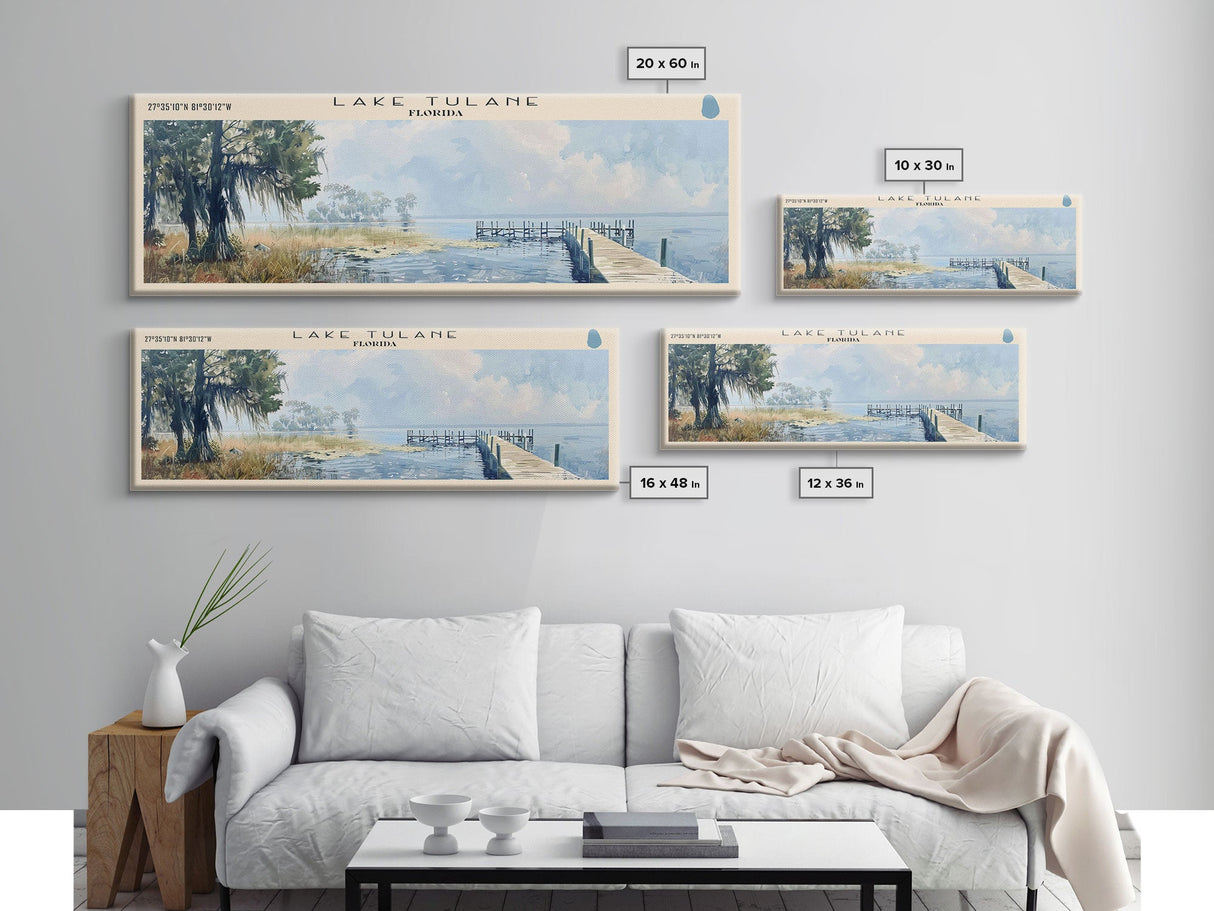 Lake Tulane Florida Framed Canvas Print, Lake House Decor, Panoramic Wall Art, Travel Poster, Landscape Painting, Bedroom Decor