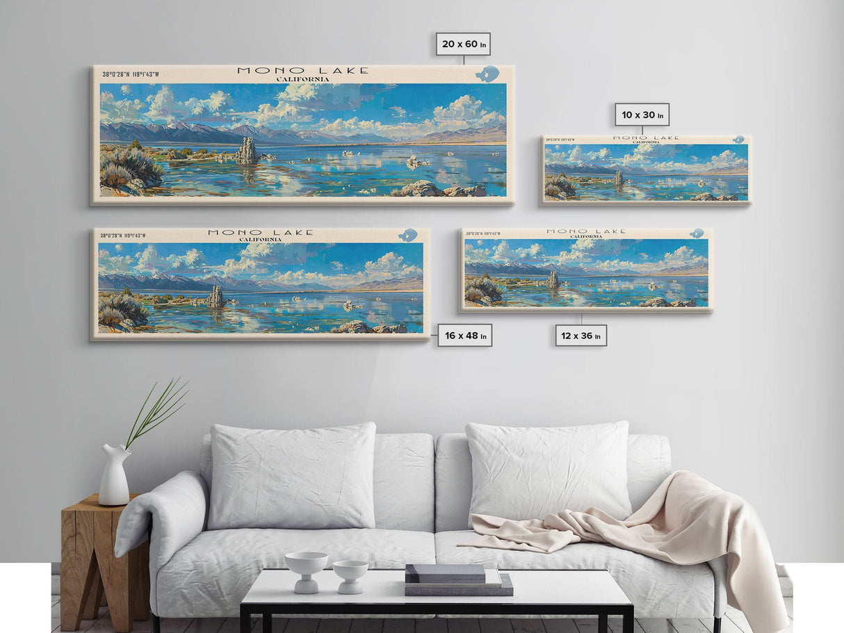 Mono Lake California Framed Canvas Print, Lake House Decor, Panoramic Wall Art, Travel Poster, Beautiful Landscape Painting, Living Room Decor