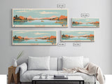 Boone Lake Rhode Island Framed Canvas Print, Panoramic Travel Poster, Midcentury Modern Wall Art, Pop Art, Nature Bedroom Decor, Scenic Lake House Art