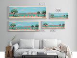 Brantley Lake New Mexico Framed Canvas Print, Midcentury Modern Panoramic Wall Art, Living Room Decor, Pop Art, Travel Poster Art, Scenic Nature Painting