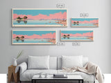 Caballo Lake New Mexico Framed Canvas Print, Midcentury Modern Panoramic Wall Art, Living Room Decor, Pop Art, Travel Poster Art, Scenic Nature Painting
