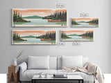 Canoe Lake Saskatchewan Framed Canvas Print, Midcentury Modern Panoramic Wall Art, Living Room Decor, Pop Art, Travel Poster Art, Scenic Nature Painting