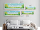 Crab Orchard Lake Illinois Framed Canvas Print, Midcentury Modern Panoramic Wall Art, Living Room Decor, Pop Art, Travel Poster Art, Scenic Nature Painting, Lake House Decor