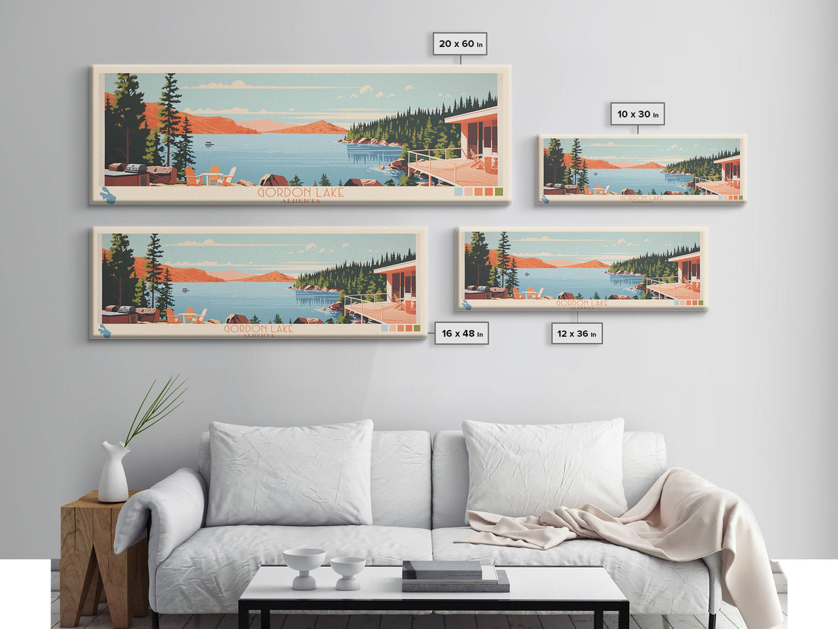 Gordon Lake Alberta Framed Canvas Print, Panoramic Art, Midcentury Modern, Pop Art, Bedroom Decor, Travel Poster, Artistic Decor, Home Decor