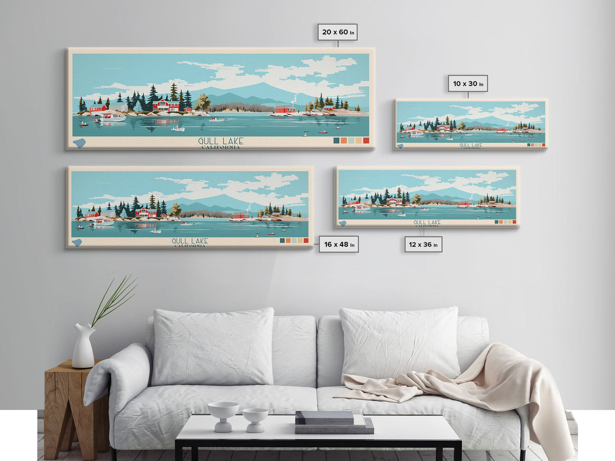 Gull Lake California Framed Canvas Print, Panoramic Art, Midcentury Modern, Pop Art, Bedroom Decor, Travel Poster, Lake View, Artistic Decor