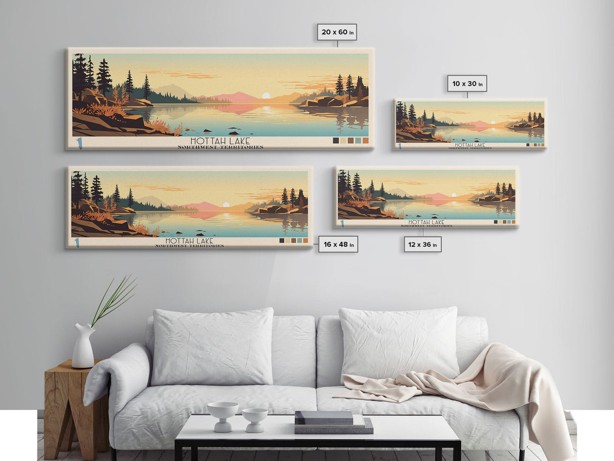 Hottah Lake Northwest Territories Framed Canvas Print, Panoramic Wall Art, Midcentury Modern, Pop Art, Bedroom Decor, Travel Poster, Home Decor