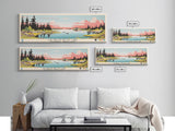 Lac Belot Northwest Territories Framed Canvas Print, Panoramic Wall Art, Midcentury Modern, Pop Art, Lake House Art, Travel Poster, Living Room Decor