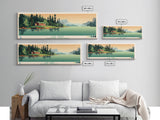 Lake Aubry Northwest Territories Framed Canvas Print, Panoramic Art, Midcentury Modern, Pop Art, Living Room Wall Art, Travel Poster, Lake House Decor