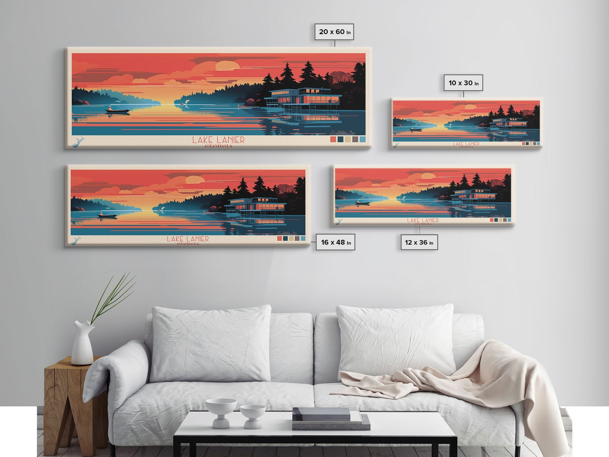 Lake Lanier Georgia Framed Canvas Print, Panoramic Wall Art