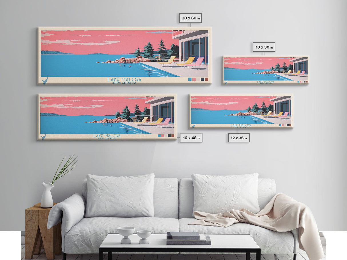 Lake Maloya New Mexico Framed Canvas Print, Panoramic Wall Art, Midcentury Modern, Pop Art, Bedroom Art, Travel Poster, Lake House Decor