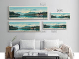 Lake Pend Oreille Idaho Framed Canvas Print, Panoramic Wall Art, Midcentury Modern, Pop Art, Living Room Decor, Travel Poster, Lake House Art