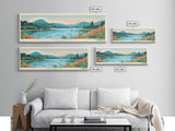 Lake Sonoma California Framed Canvas Print, Panoramic Wall Art, Midcentury Modern, Pop Art, Living Room Decor, Travel Poster, Lake House Art