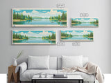 Lake Wentworth, New Hampshire Panoramic Wall Art Framed Canvas Print, Midcentury Modern, Pop Art, Home Decor, Travel Poster, Living Room Art