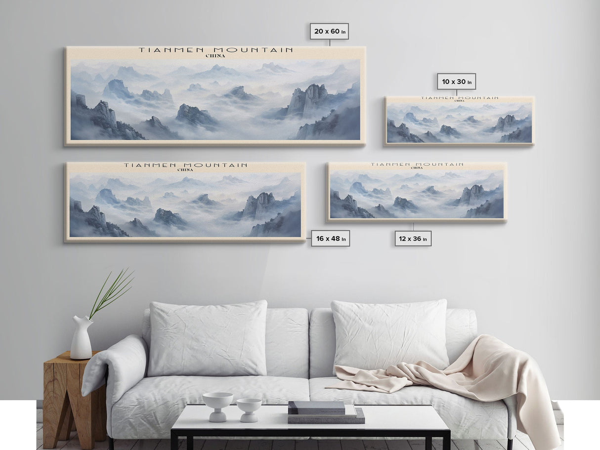Tianmen Mountain Travel Poster Print, Framed Canvas Print, COUNTRY Travel Art, Wood Framed Art, Wall Hanging, Home Decor