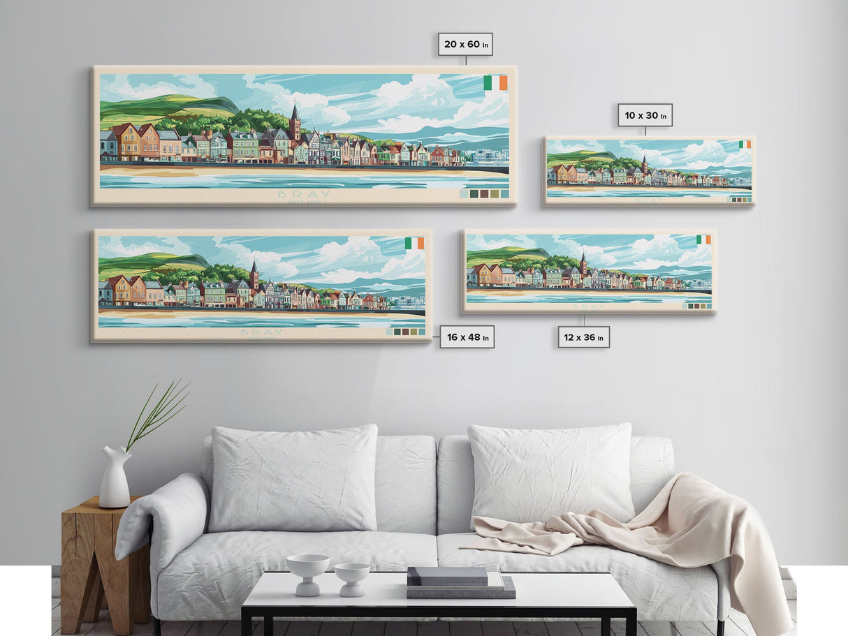 Bray, Ireland Panoramic Travel Poster Canvas Print, Bray, Ireland Painting, Ireland Art, Bray Travel Art, Guest Room Painting