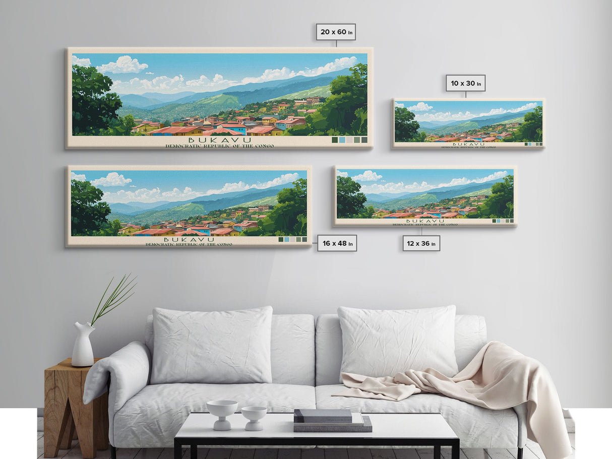 Bukavu, Congo Panoramic Travel Poster Canvas Print, Bukavu, Congo Painting, Congo Art, Bukavu Travel Art, Living Room Painting
