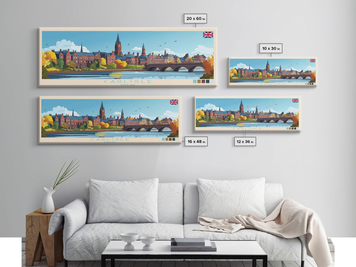Carlisle, England Travel Poster Panoramic Canvas Print, Carlisle, England Painting, England Art, Carlisle Travel Art, Guest Room Painting