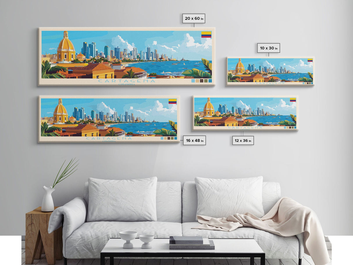 Cartagena, Colombia Panoramic Travel Poster Canvas Print, Cartagena, Colombia Painting, Colombia Art, Cartagena Travel Art, Guest Room Painting