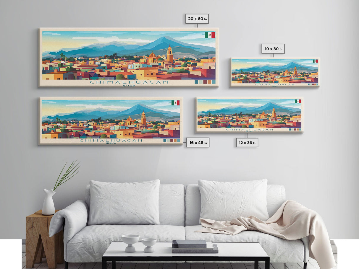 Chimalhuacan, Mexico Panoramic Travel Poster Canvas Print, Chimalhuacan, Mexico Painting, Mexico Art, Chimalhuacan Travel Art, Guest Room Painting