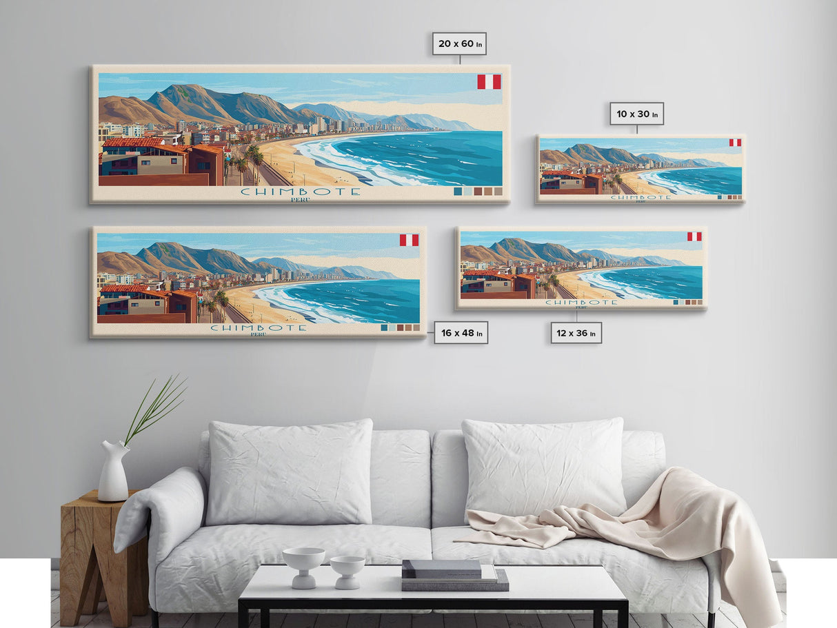 Chimbote, Peru Panoramic Travel Poster Canvas Print, Chimbote, Peru Painting, Peru Art, Chimbote Travel Art, Living Room Painting