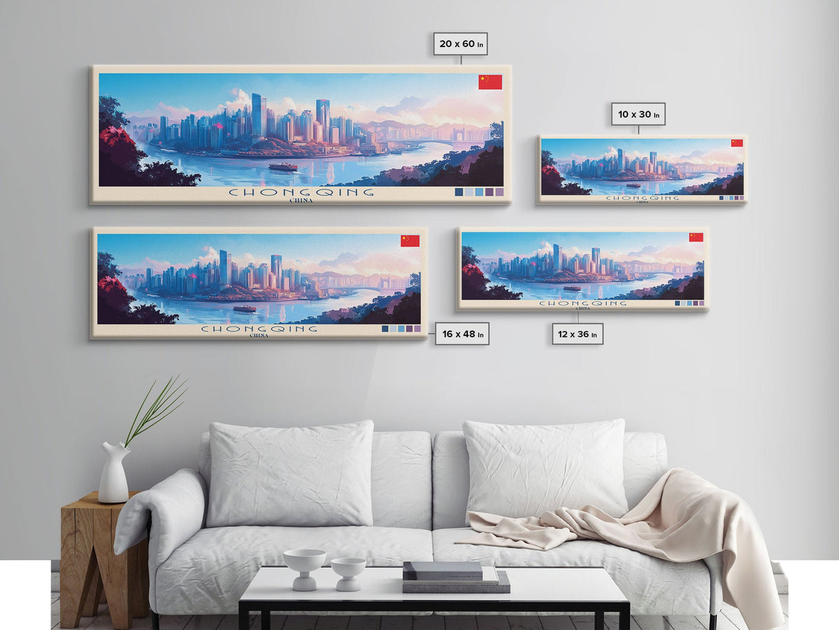 Chongqing, China Panoramic Travel Poster Canvas Print, Chongqing, China Painting, China Art, Chongqing Travel Art, Guest Room Painting
