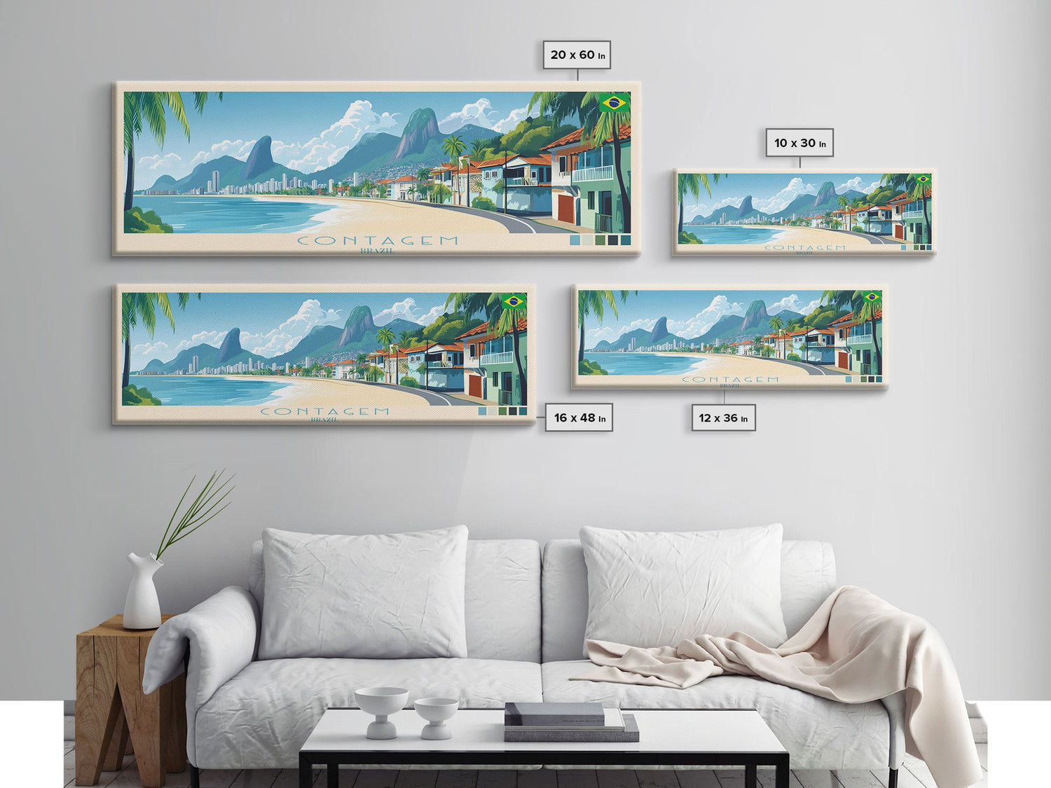 Contagem, Brazil Panoramic Travel Poster Canvas Print, Contagem, Brazil Painting, Brazil Art, Contagem Travel Art, Guest Room Painting