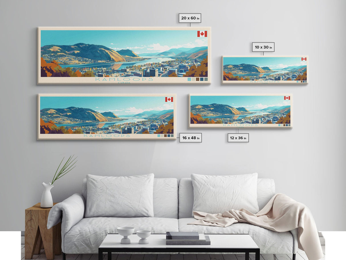 Kamloops, Canada Panoramic Travel Poster Canvas Print, Kamloops, Canada Painting, Canada Art, Kamloops Travel Art, Guest Room Painting