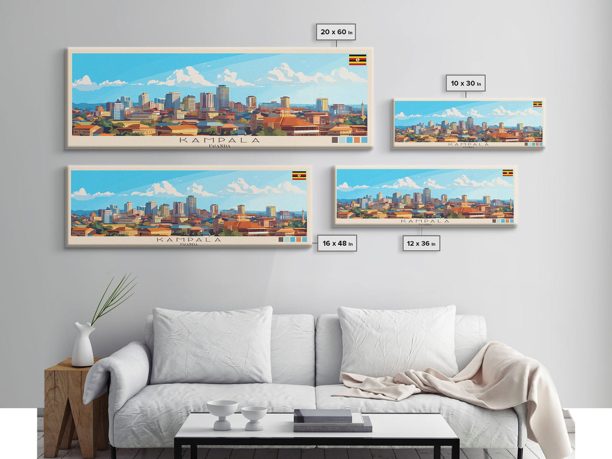 Kampala, Uganda Panoramic Travel Poster Canvas Print, Kampala, Uganda Painting, Uganda Art, Kampala Travel Art, Living Room Painting