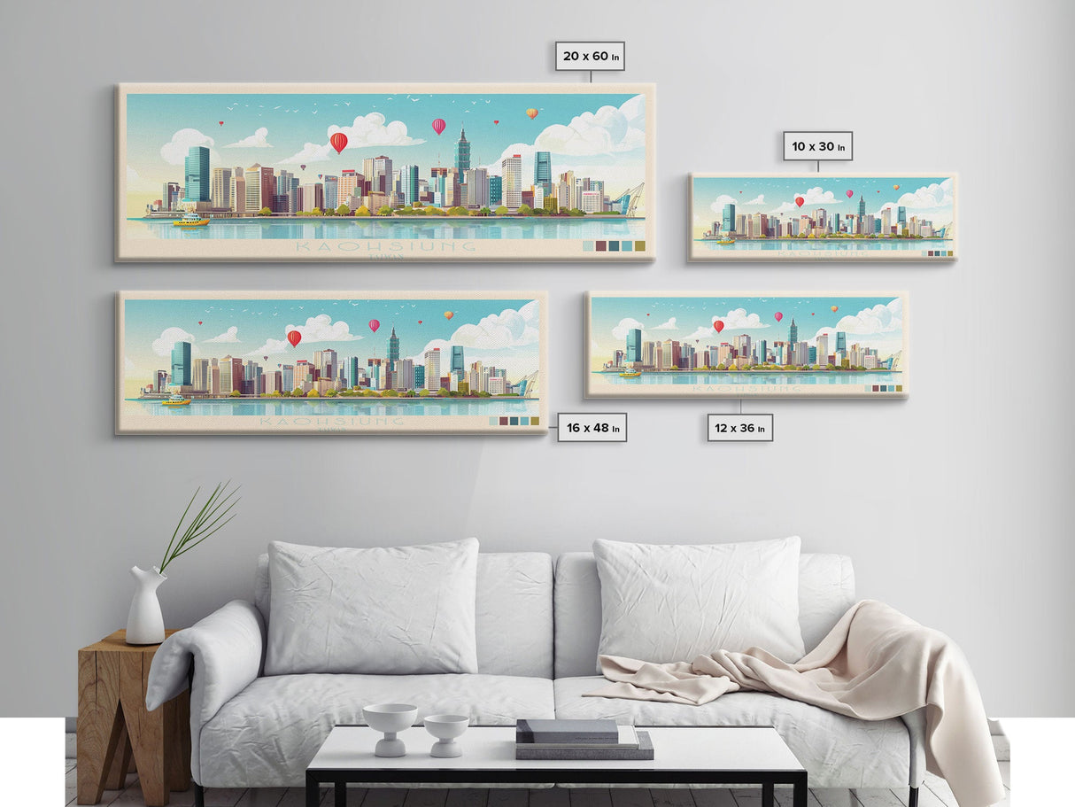 Kaohsiung, Taiwan Panoramic Travel Poster Canvas Print, Kaohsiung, Taiwan Painting, Taiwan Art, Kaohsiung Travel Art, Guest Room Painting