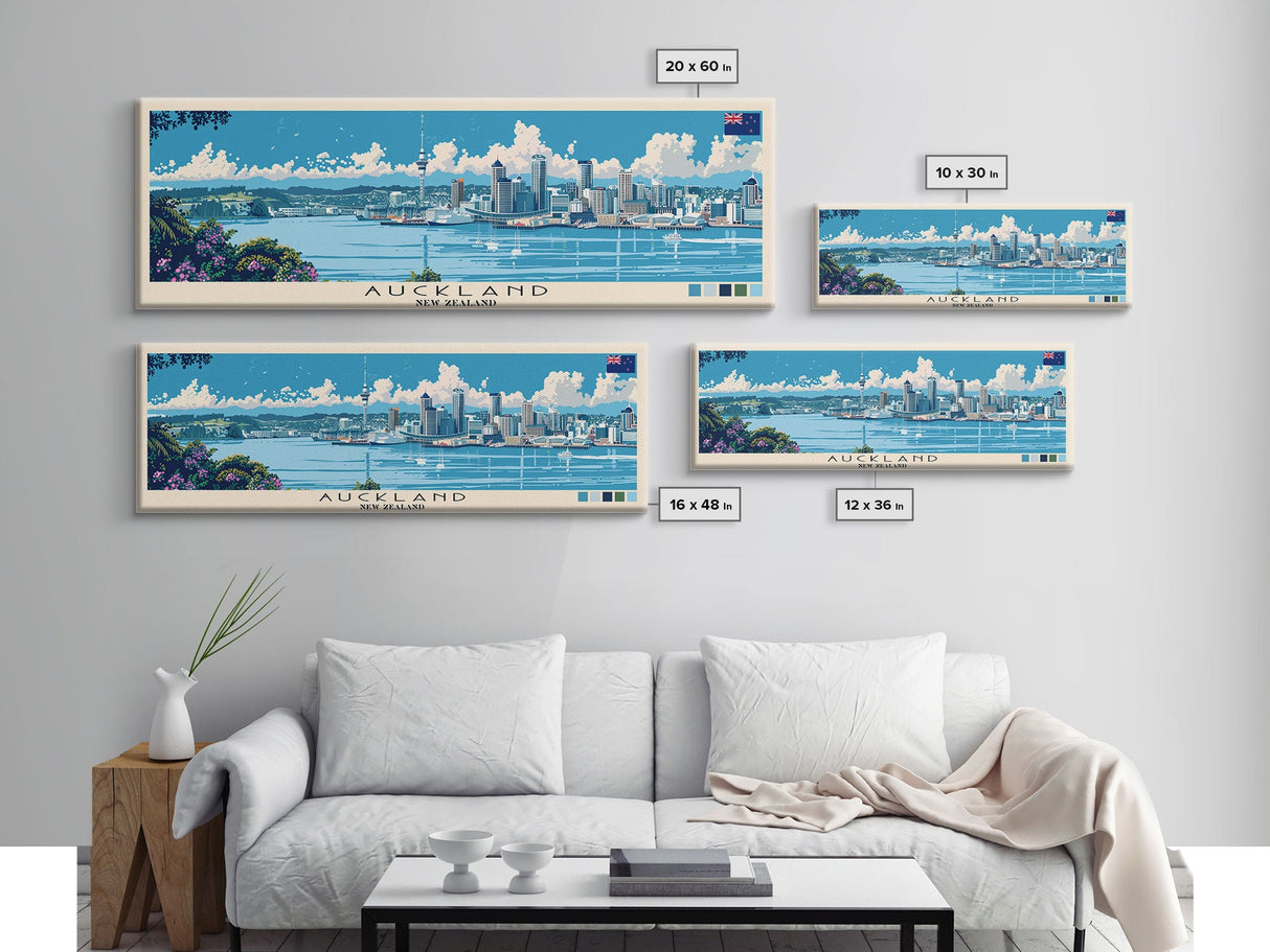 Auckland, New Zealand Panoramic Canvas Print, Auckland, New Zealand Painting, New Zealand Art, Auckland Travel Poster, Travel Art, Vacation Gift