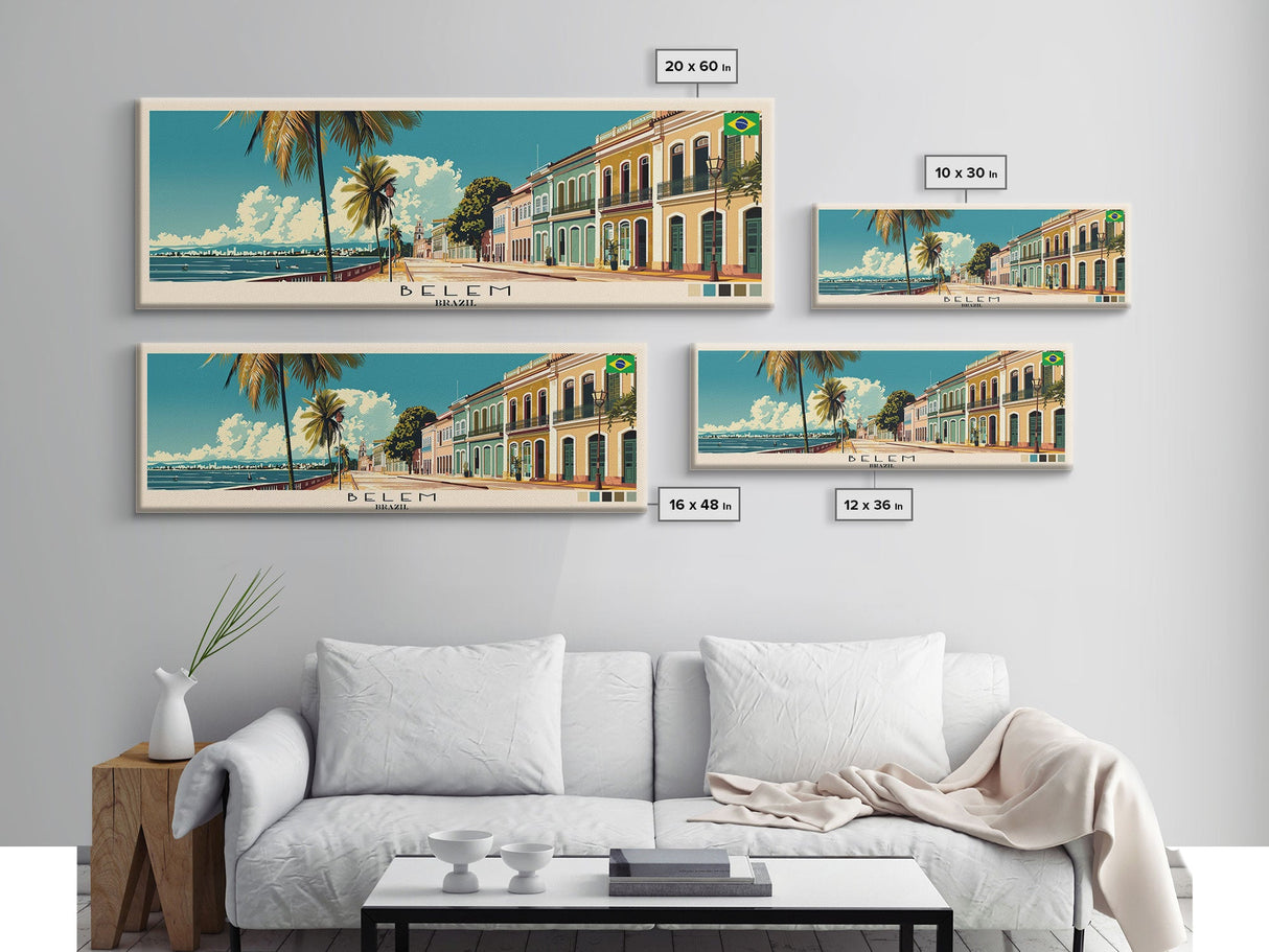 Belem, Brazil Panoramic Canvas Print, Belem, Brazil Painting, Brazil Art, Belem Travel Poster, Travel Art, Housewarming Gift