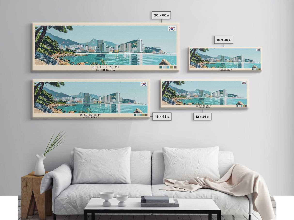 Busan, South Korea Panoramic Canvas Print, Busan, South Korea Painting, South Korea Art, Busan Travel Poster, Travel Art, Guest Room Painting