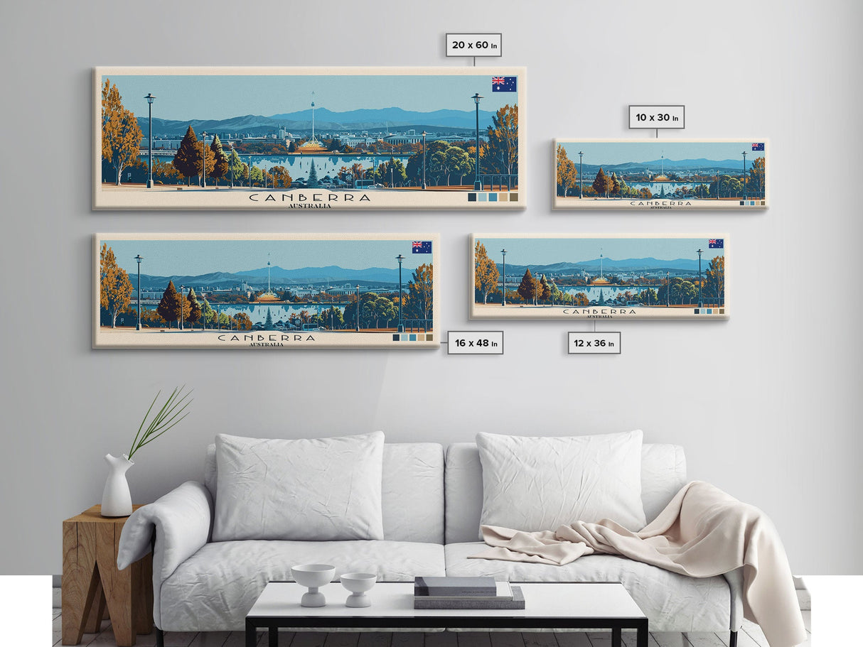 Canberra, Australia Panoramic Canvas Print, Canberra, Australia Painting, Australia Art, Canberra Travel Poster, Travel Art, Guest Room Painting