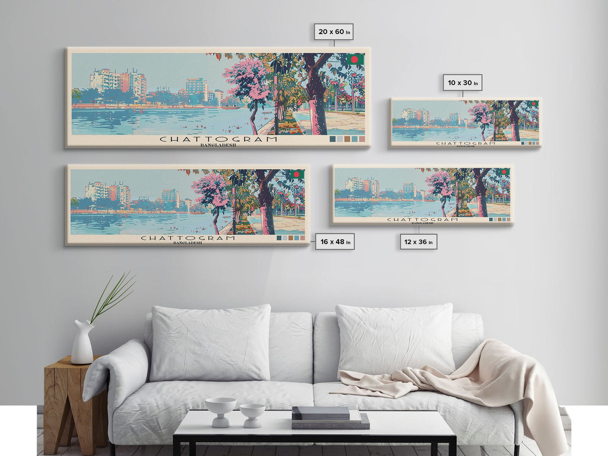 Chattogram, Bangladesh Panoramic Canvas Print, Chattogram, Bangladesh Painting, Bangladesh Art, Chattogram Travel Poster, Travel Art, Guest Room Painting