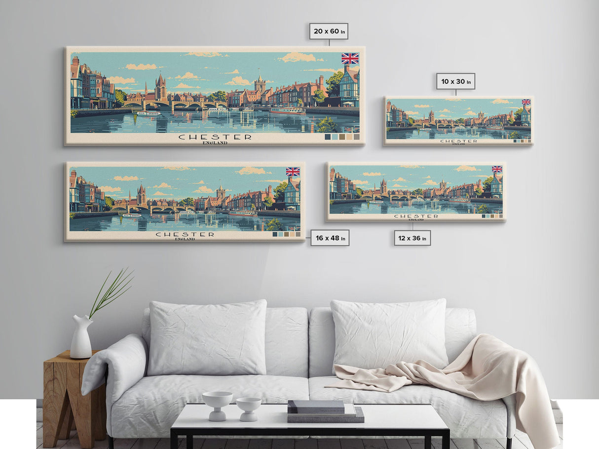 Chester, England Panoramic Canvas Print, Chester, England Painting, England Art, Chester Travel Poster, Travel Art, Living Room Painting