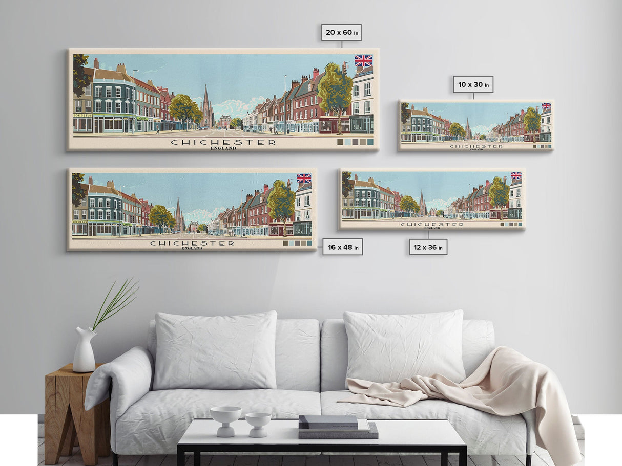 Chichester, England Panoramic Canvas Print, Chichester, England Painting, England Art, Chichester Travel Poster, Travel Art, Housewarming Gift