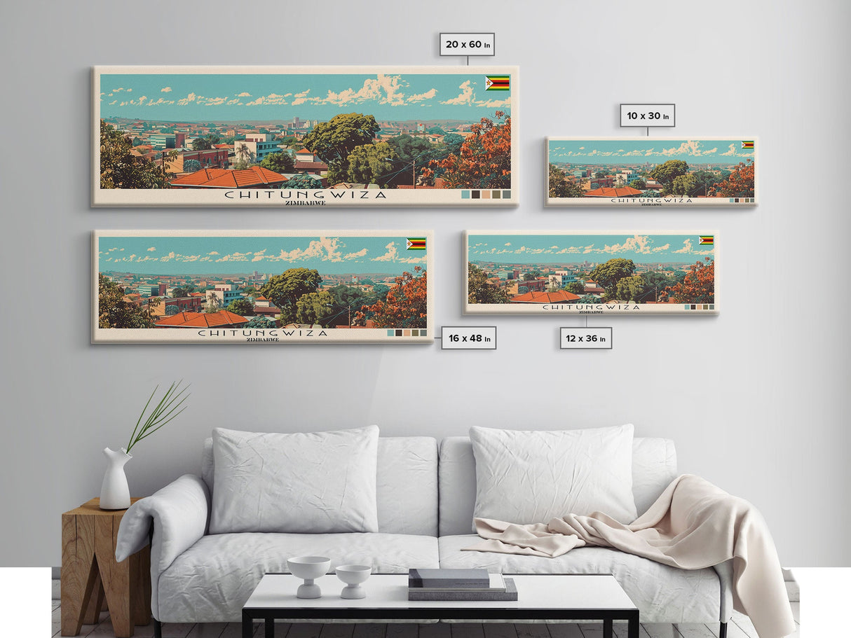 Chitungwiza, Zimbabwe Panoramic Canvas Print, Chitungwiza, Zimbabwe Painting, Zimbabwe Art, Chitungwiza Travel Poster, Travel Art, Vacation Gift