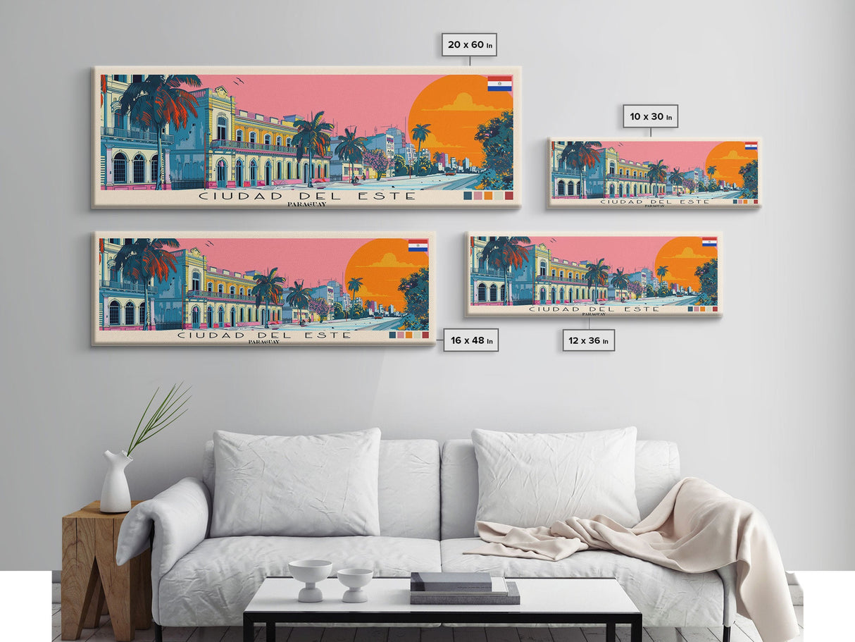 Ciudad del Este, Paraguay Panoramic Canvas Print, Ciudad del Este, Paraguay Painting, Paraguay Art, Ciudad del Este Travel Poster, Travel Art, Guest Room Painting
