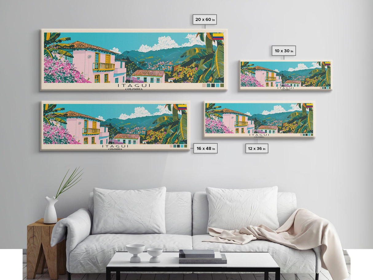 Itagui, Colombia Panoramic Canvas Print, Itagui, Colombia Painting, Colombia Art, Itagui Travel Poster, Travel Art, Guest Room Painting