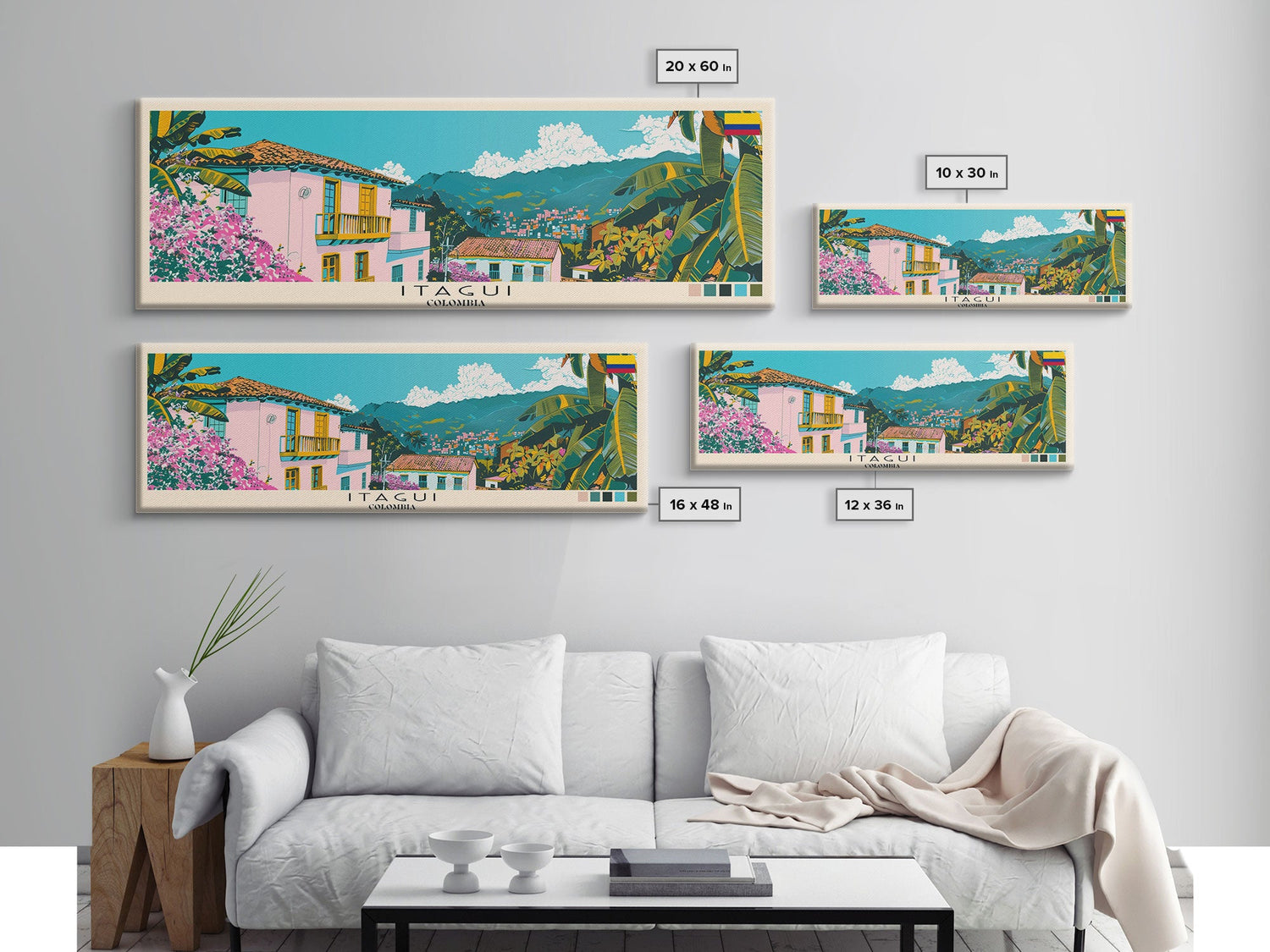 Itagui, Colombia Panoramic Canvas Print, Itagui, Colombia Painting, Colombia Art, Itagui Travel Poster, Travel Art, Guest Room Painting