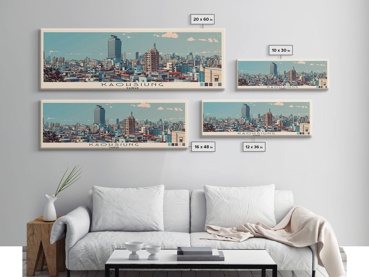 Kaohsiung, Taiwan Panoramic Canvas Print, Kaohsiung, Taiwan Painting, Taiwan Art, Kaohsiung Travel Poster, Travel Art, Vacation Gift