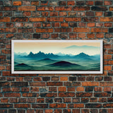 Emerald Green Rolling Hills and Mountains, Landscape Art, Ready To Hang Canvas Print, Framed Wall Art