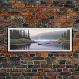 Colored Pencil Landscape Wall Art Print, Riverbank, River, Trees, Mountain, Nature Large Canvas Art Print, Panoramic, Wall Art, Canvas Print