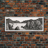 Pencil Sketch River Wall Art Print, Nature, Water, Black And White, Wall Decor, Large Canvas Art Print, Panoramic, Wall Art, Canvas Print