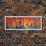 Flames In The Woods Canvas Art Print, Forest Fire, Red Flame, Wall Decor, Framed Large Canvas Print, Panoramic, Wall Art, Canvas Print