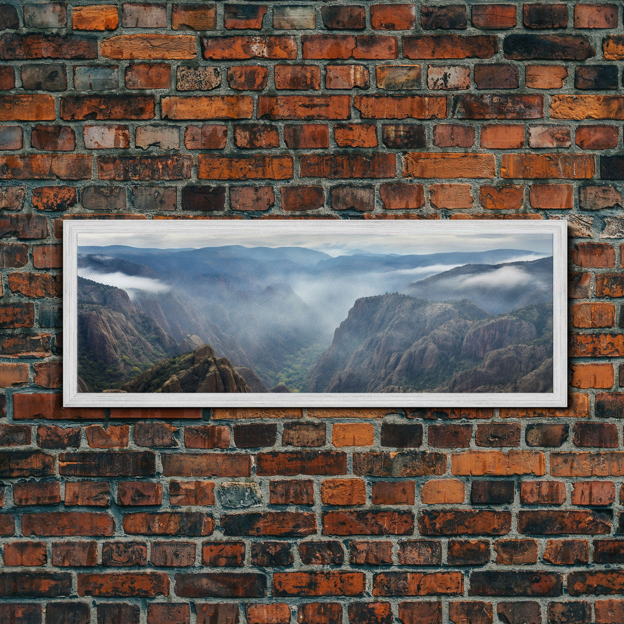 Ultrawide Panoramic Watercolor Landscape Painting Of A Desert Canyon, Framed Canvas Print, Subdued Boho Minimalist Wall Art, Guest Room Art